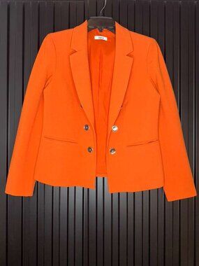 bar III Women's Small Orange Double Breasted Blazer Jacket Vibrant Crepe Career
